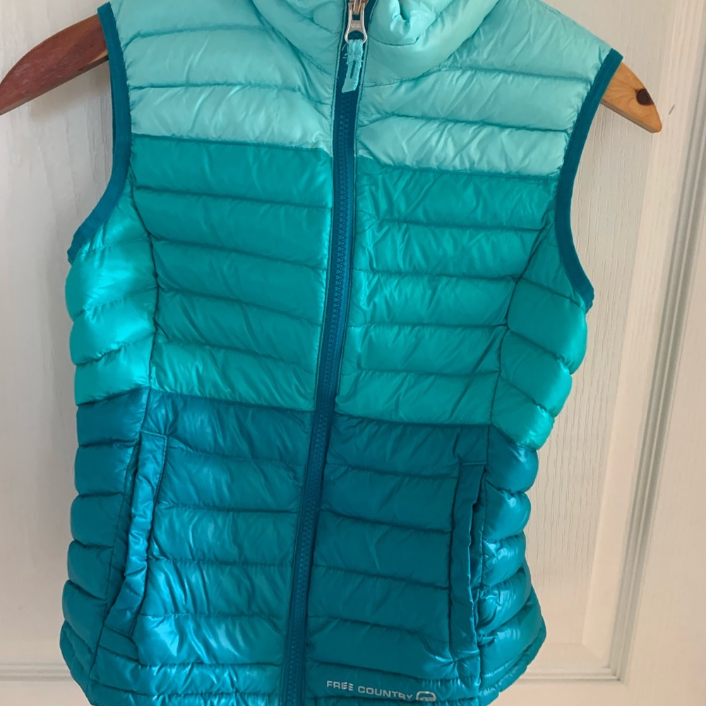 EUC Free Country girls teal puffer down filled vest size 10/12 Medium